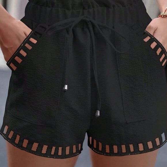 Black Casual Women's Paper Bag Waist Shorts